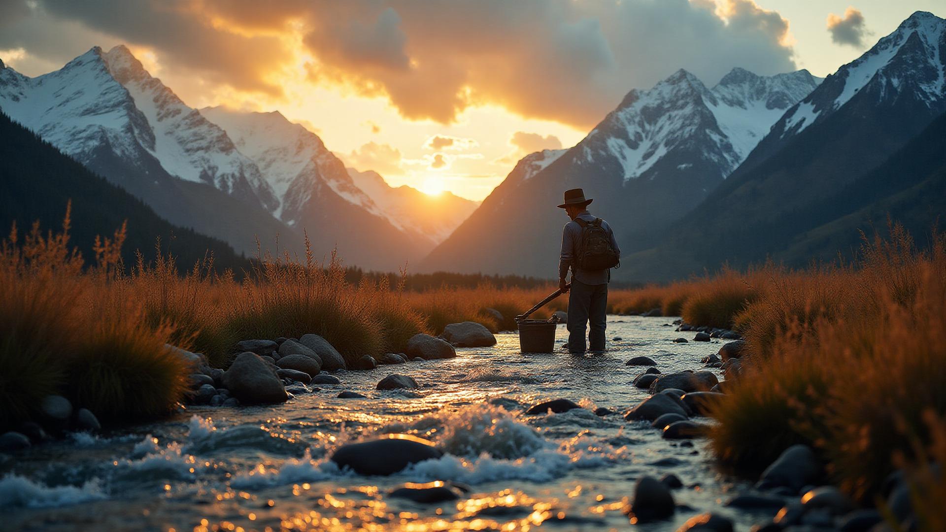 Klondike Gold Rush - prospectors mining in the Yukon mountains